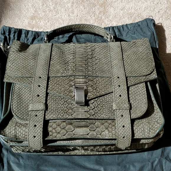 Proenza Schouler Handbags - Proenza Schouler PS1 Large Snakeskin Green